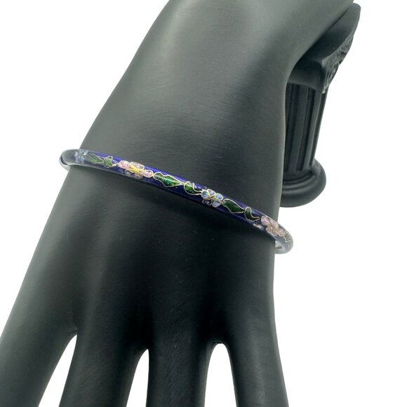 Vintage Cloisonné Flower Bangle Bracelet - Picture 3 of 6